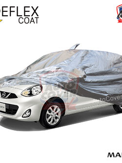 ผ้าคลุมรถเข้ารูป 100% รถ NISSAN MARCH ปี 2013-2019 ผ้าคลุมกันแดด กันไอร้อน กันน้ำ รุ่น REFLEX COAT