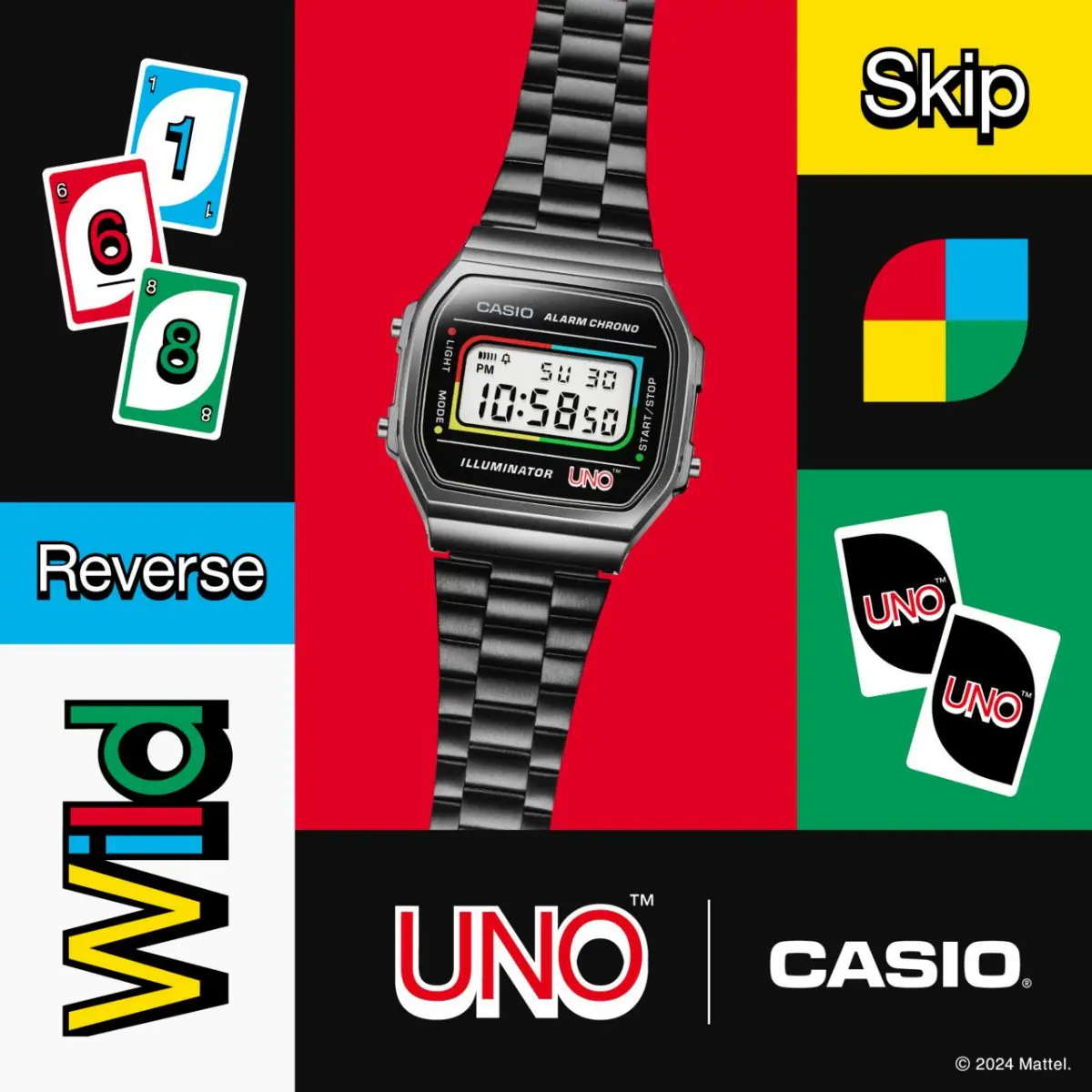 นาฬิกา คาสิโอ CASIO x UNO Card Game Vintage Limited รุ่น A168WEUC-1A ของแท้ รับประกัน1ปี